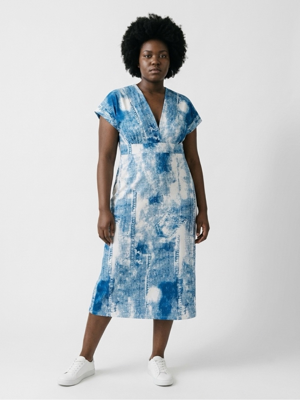 Blue Tie-Dye Midi Dress with Belt - 2 XL